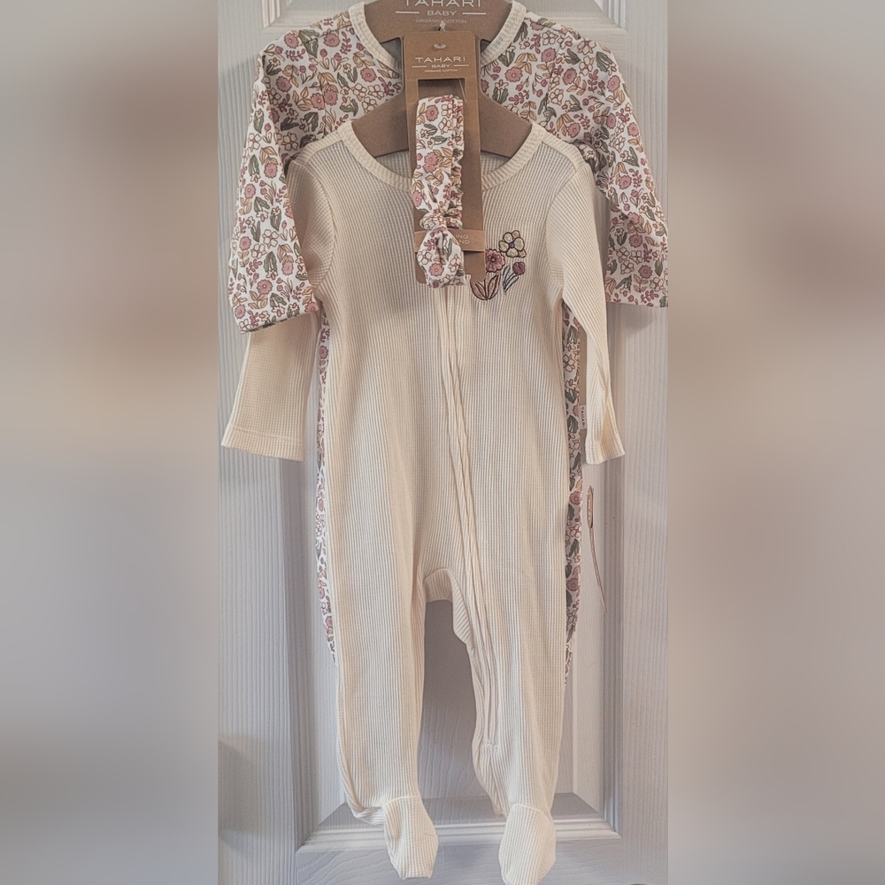 Tahari Baby Floral and Cream Kids 3 Piece Set Of Jammies